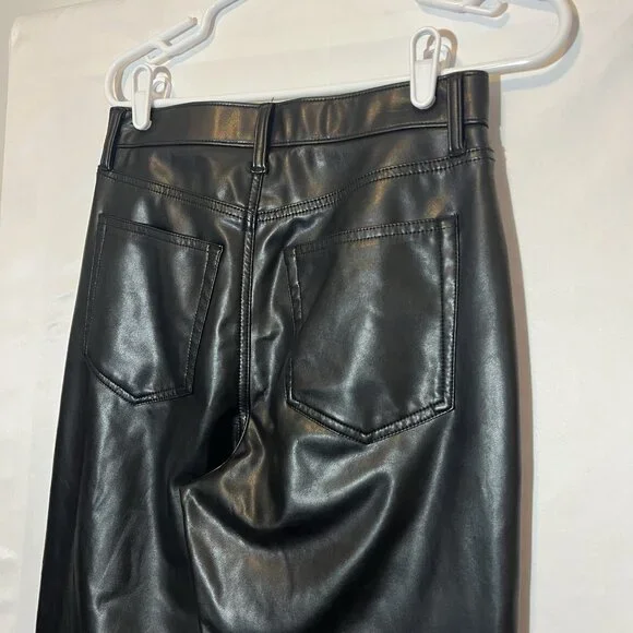 Abercrombie & Fitch Women 28/6 Curve Love Vegan Leather 90s Straight Pant Black - Picture 12 of 16